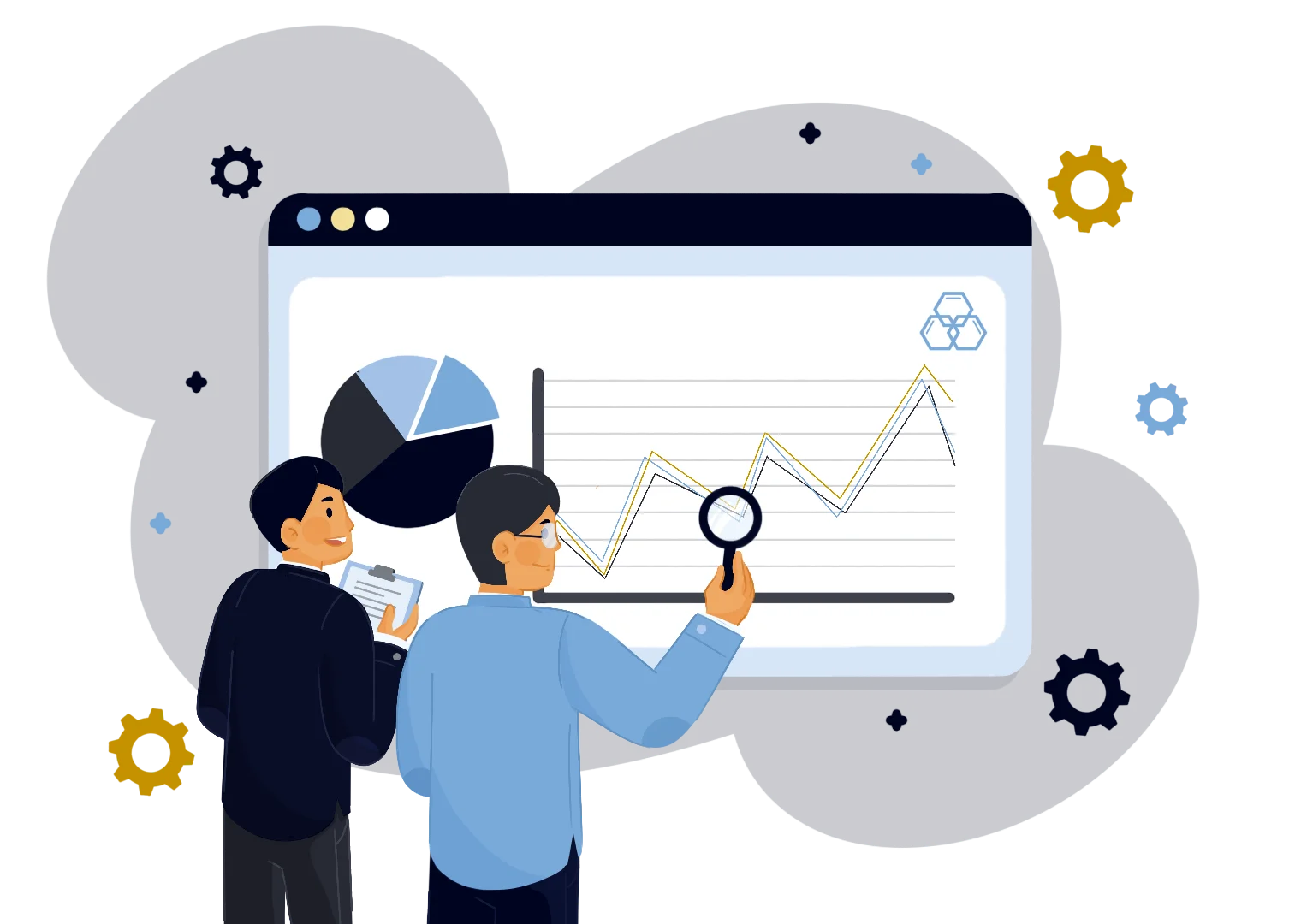 image of a tablet showing bar and line graphs
