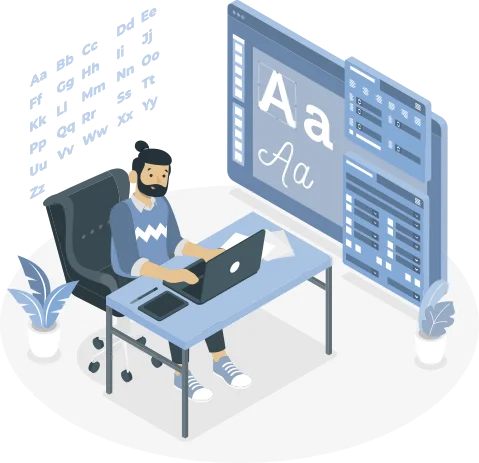 illustration of a designer working on fonts