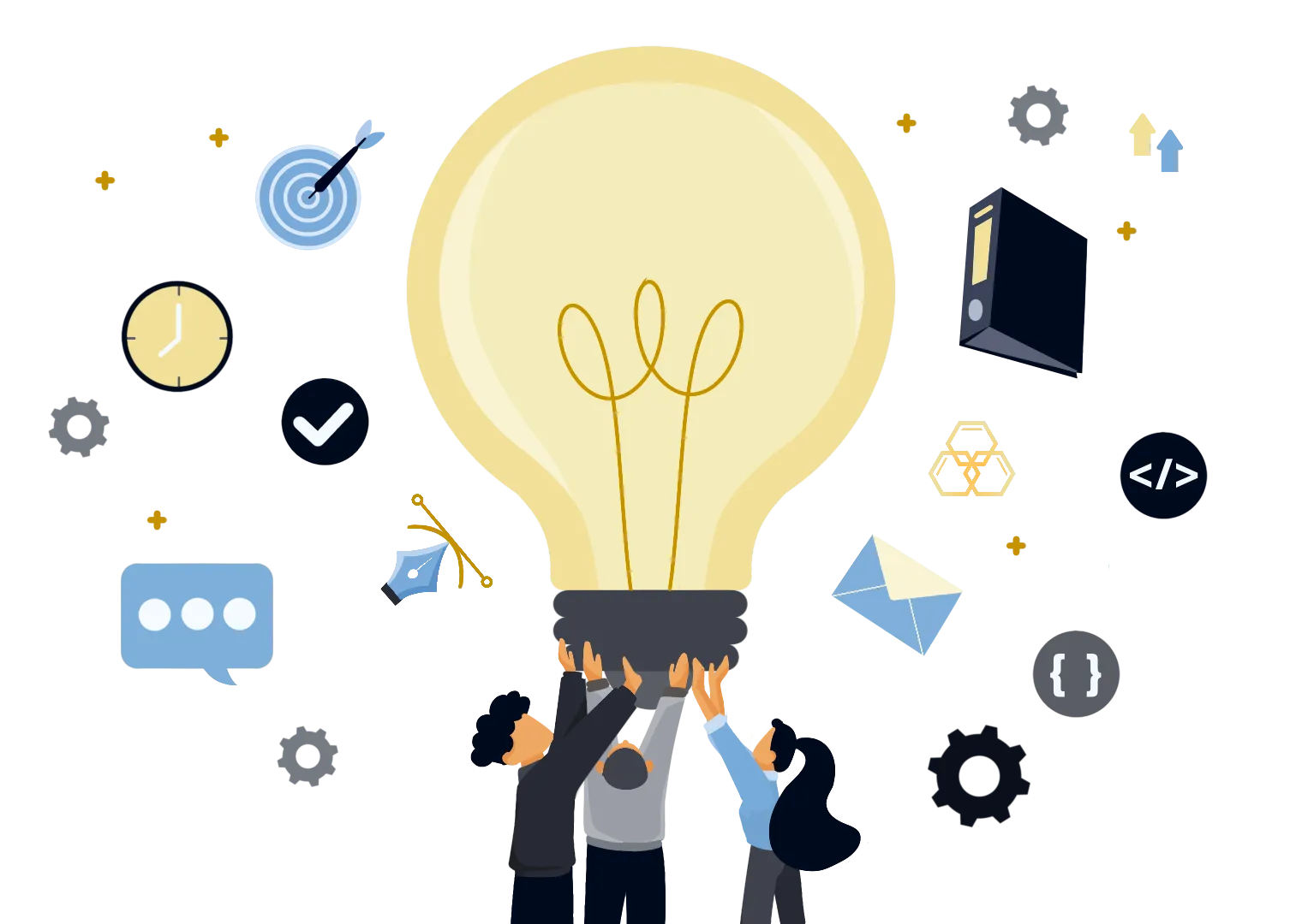staff working together in human hands in brand management illustration