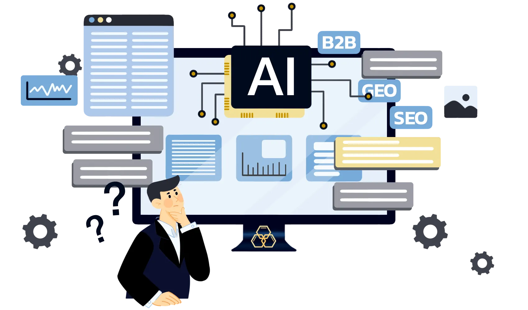 a staff curious with Ai function illustration