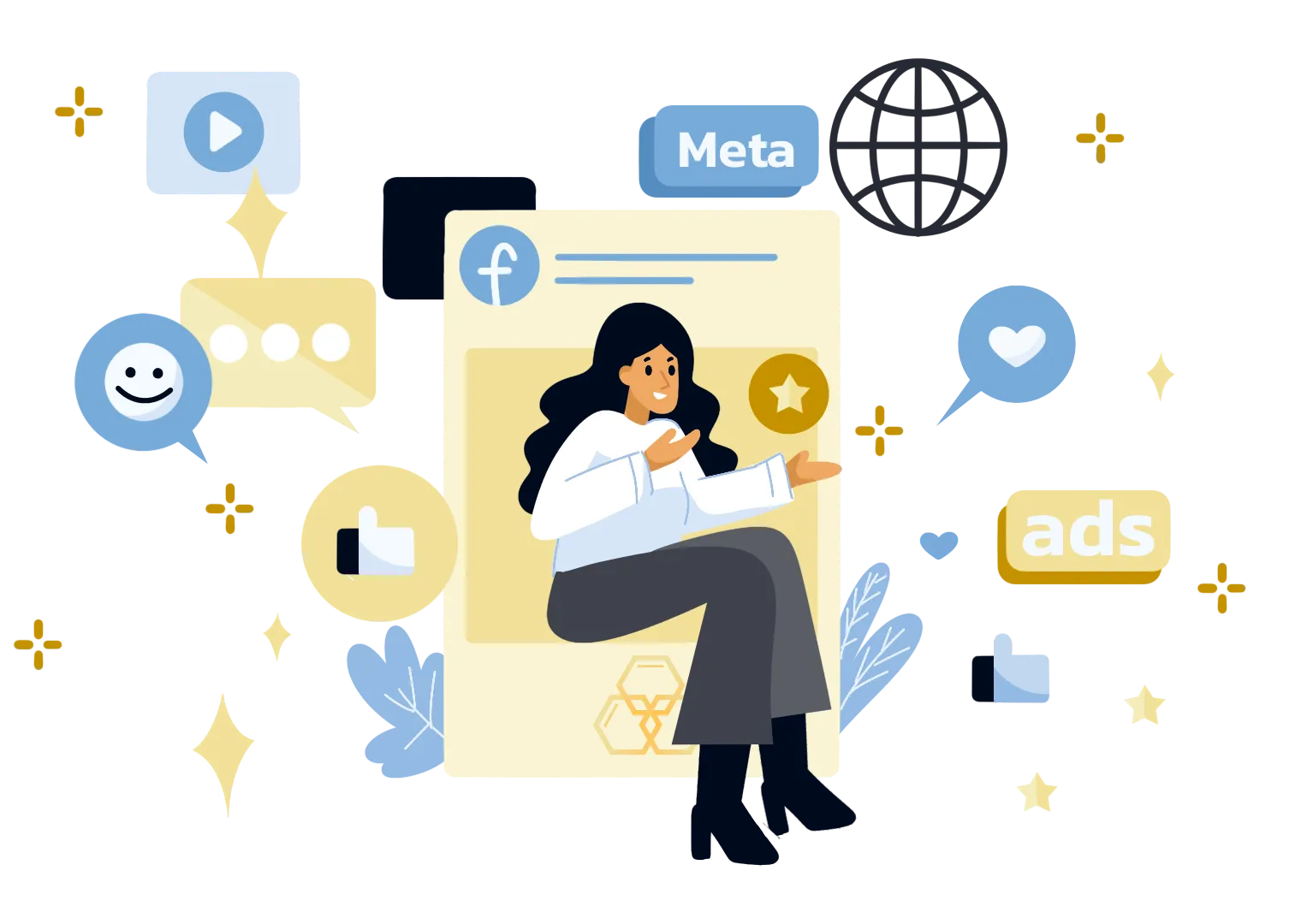 Use Facebook ads and reviews illustration