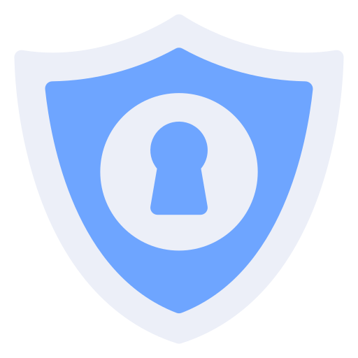 Blue and white shield icon with a keyhole in the center representing security.