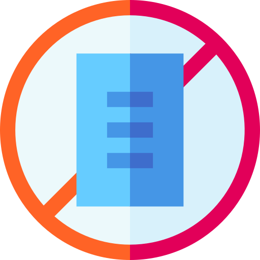 Blue document icon with a red prohibition symbol around it, indicating no contracts or no documents allowed.