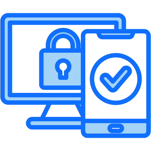 Icon of a desktop monitor with a padlock and a smartphone showing a checkmark, representing endpoint security.