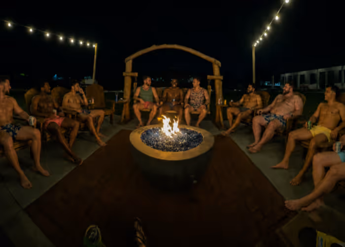 Naked Yoga Camp naked on hill