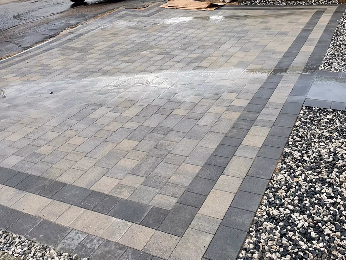 Block paving driveway with gravel