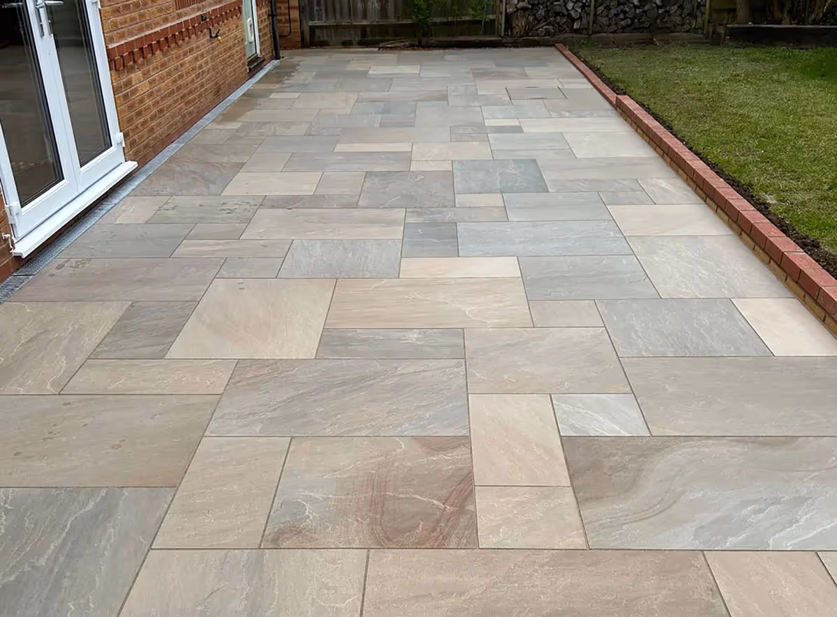 Mixed sized porcelain patio - angle 2