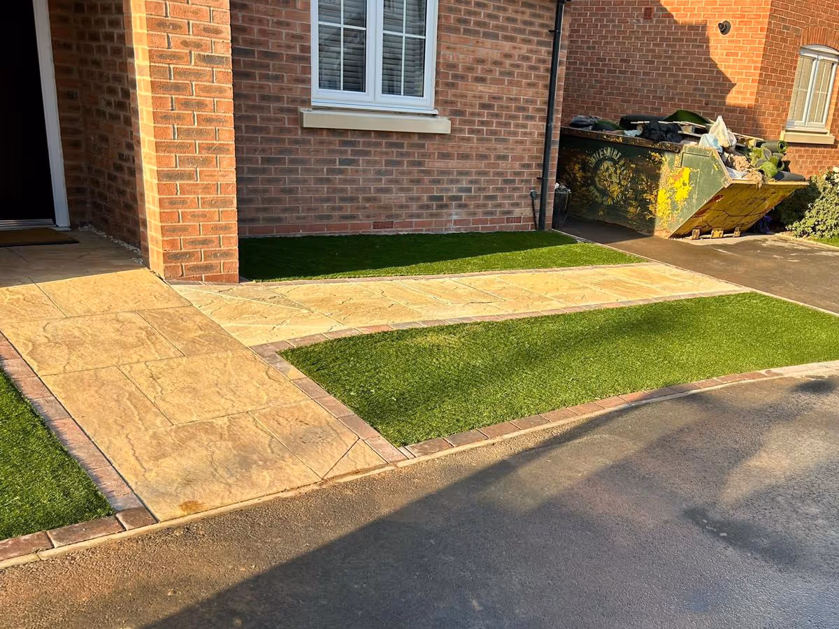Natural stone path and artificial lawn - angle 3