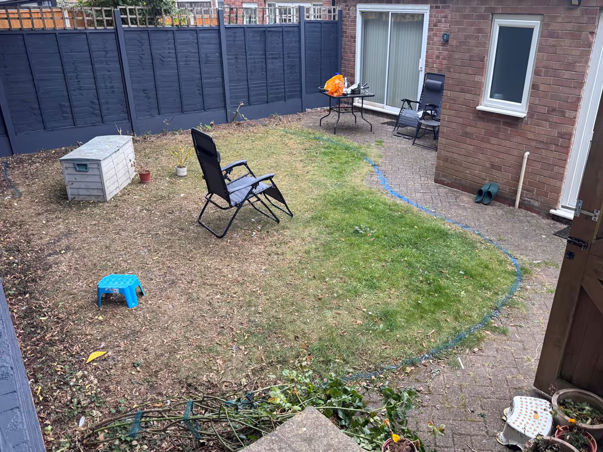 Porcelain patio, pencil edge paving and artificial turf