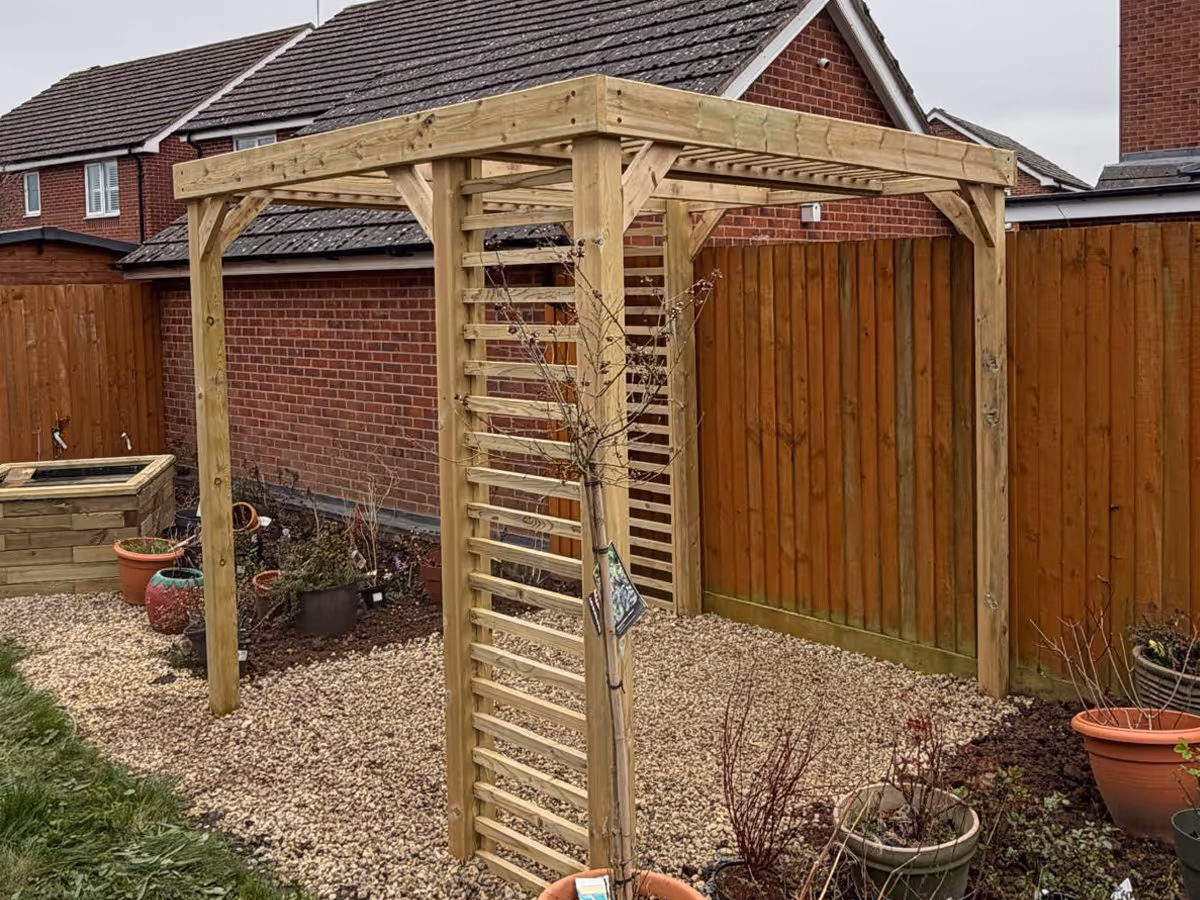Timber frame pergola. 