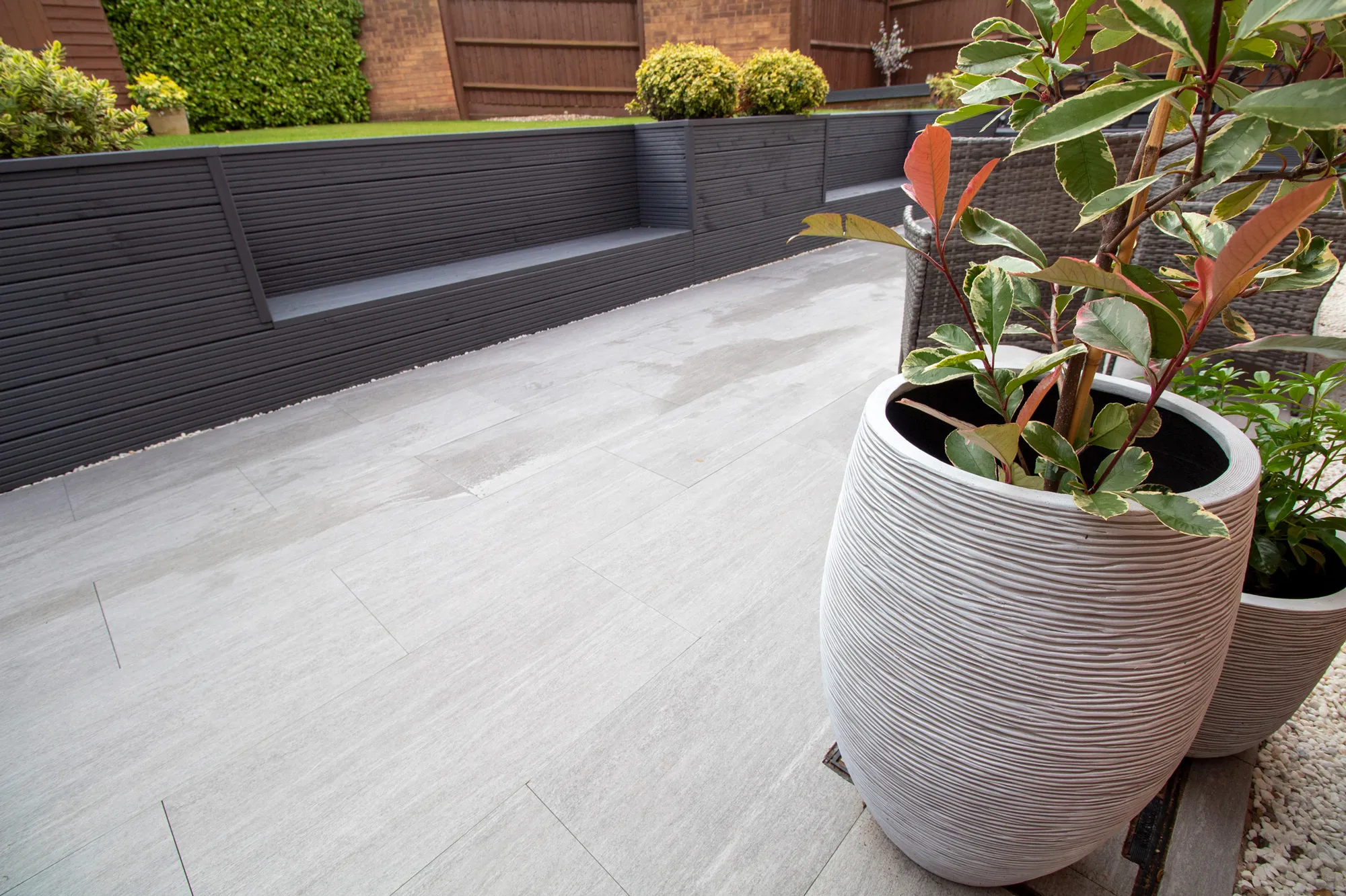 Porcelain patio installed by BB Landscapes in Coventry