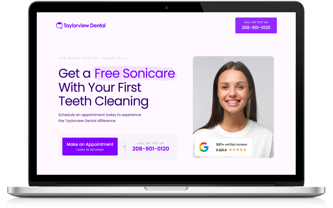 Taylorview Dental website shown on a laptop