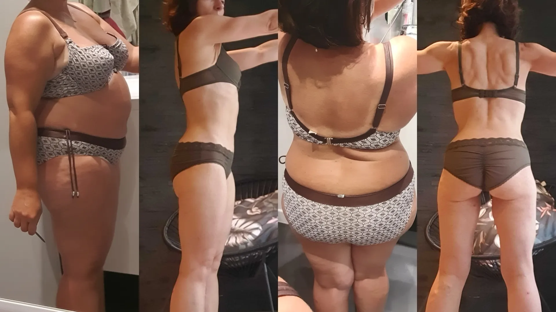 Femme de 40 ans qui a lissé sa peau et éliminé sa cellulite grâce à la musculation et à son alimentation.