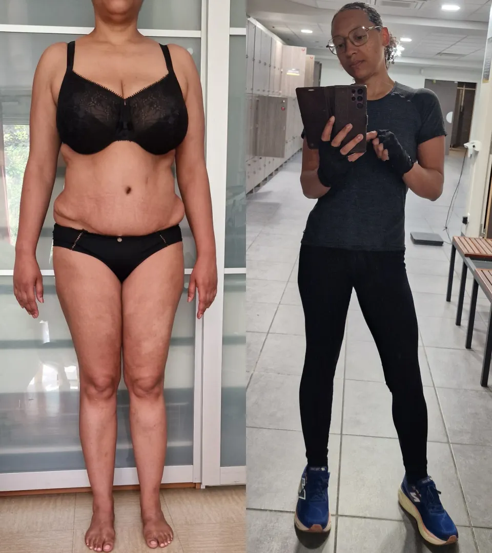 Évolution physique d'une femme de 50 ans qui a perdu plus de 20 kg tout en tonifiant son corps. 