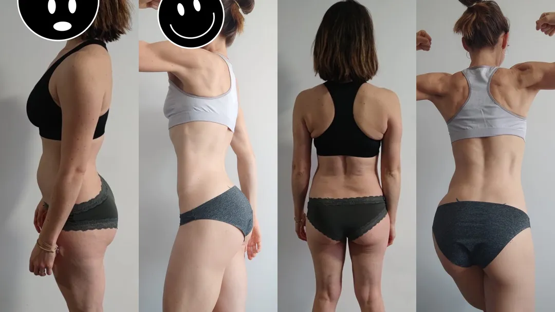 Photo avant-après de l'évolution physique de Laurie grâce au sport : la musculation
