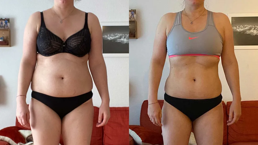 Transformation physique avant après de Marie-Laure 35 ans
