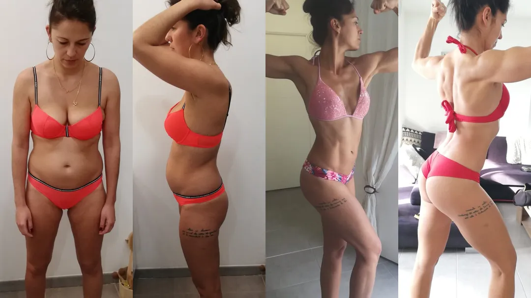 Avant-après 3 mois de sport femme dont 2 photos du corps fitness femme après la musculationm