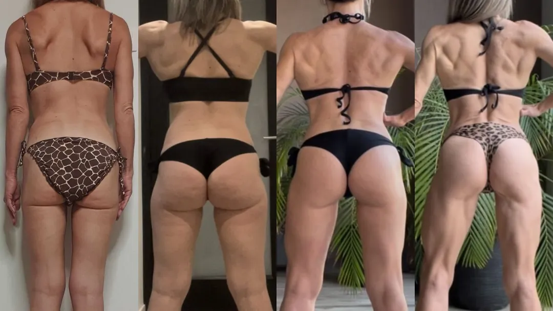 Avant-après de la prise de masse musculaire d'une femme au corps fitness