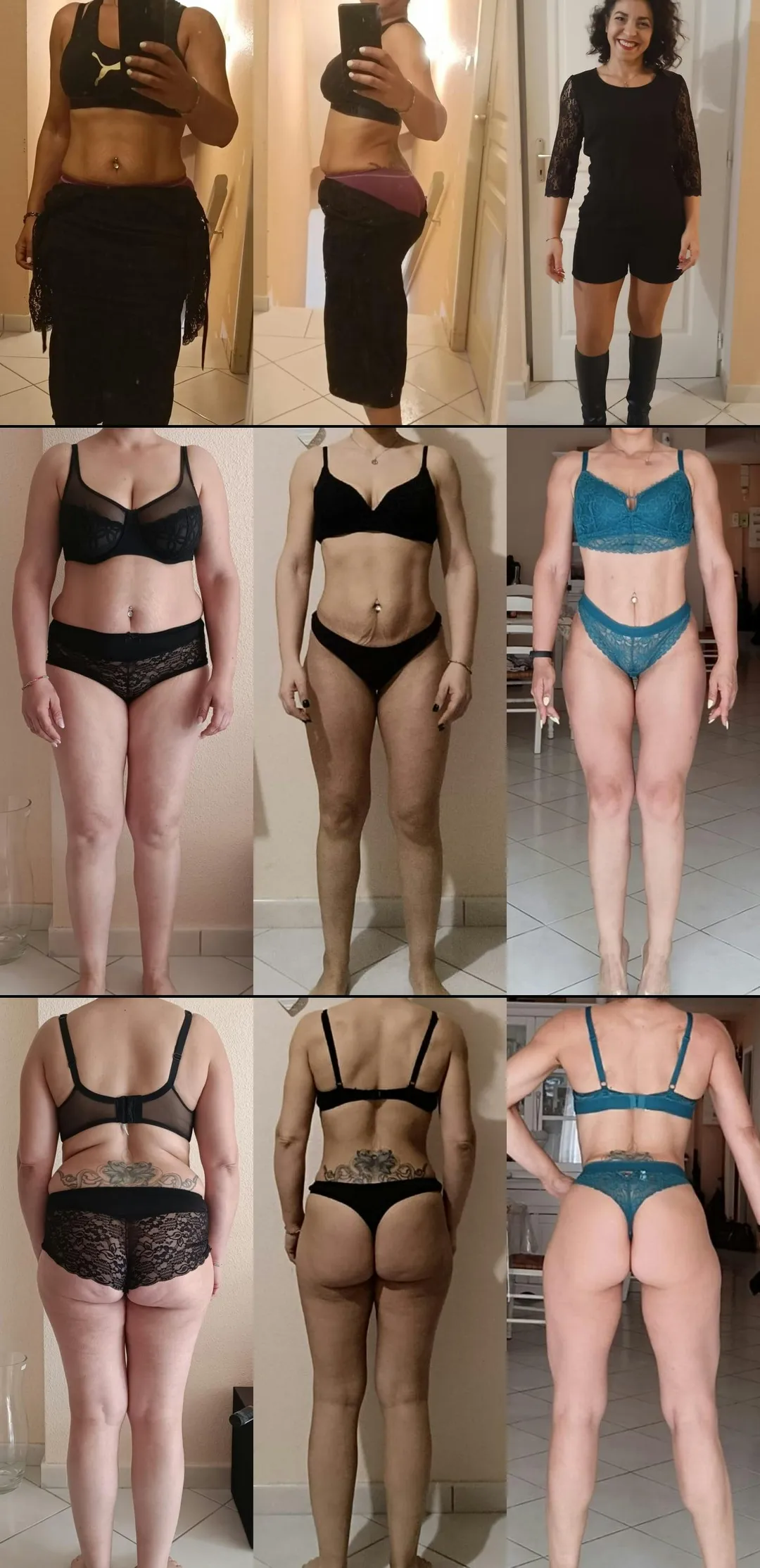 Avant-aprés de la transformation physique de Melissa. On voit une taille fine, un fessier musclé et un corps plus harmonieux.