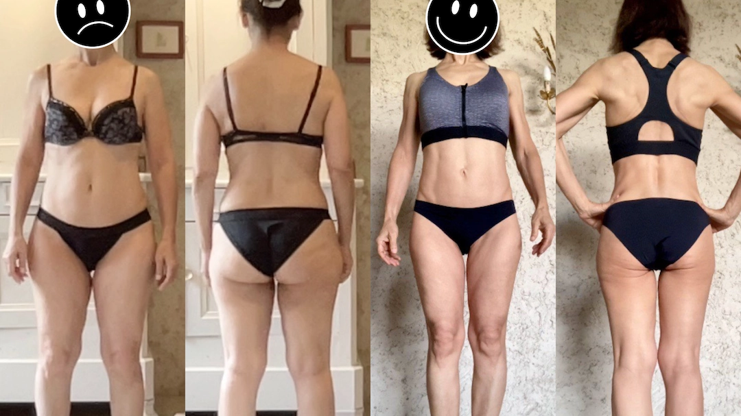 Photo avant après d'une femme de 50 ans, qui muscle son corps après 50 ans.