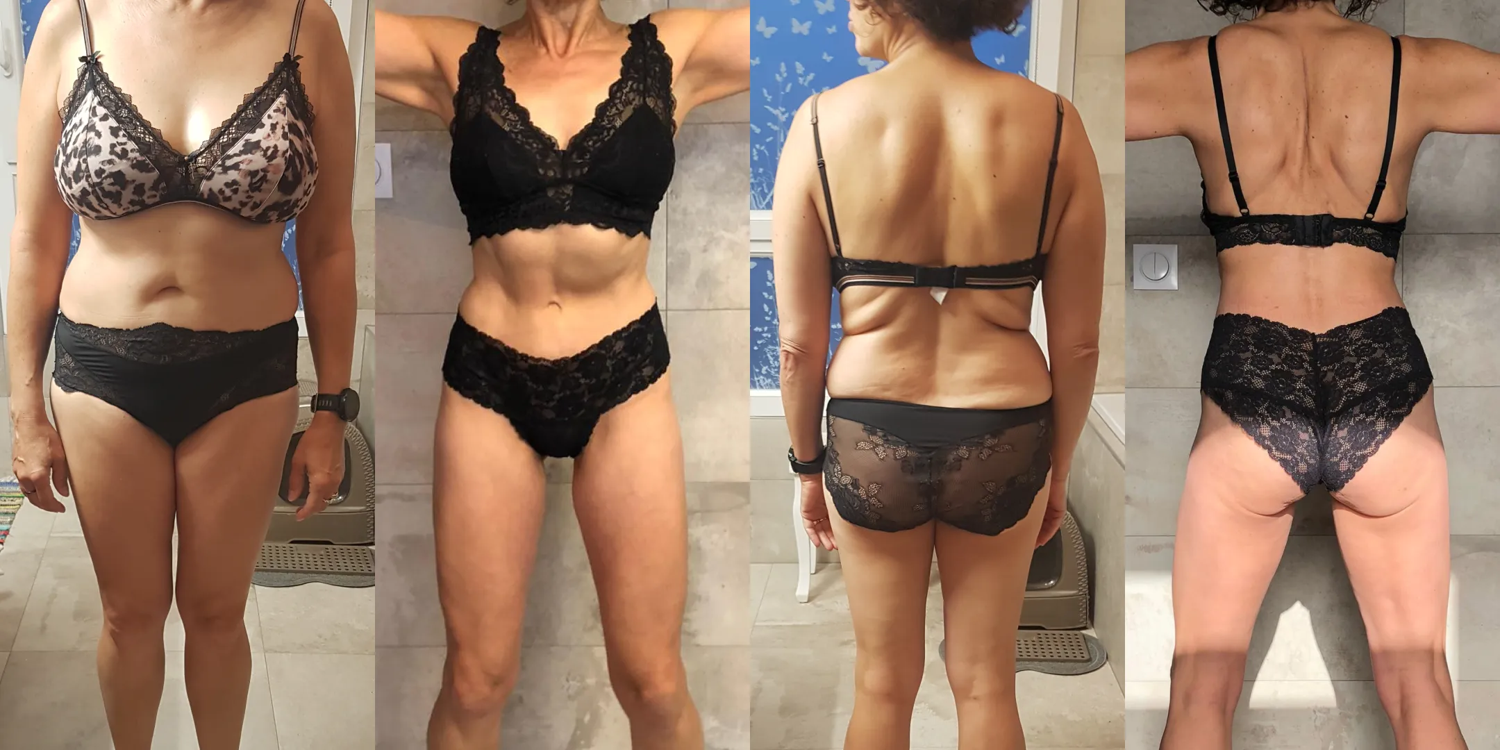 Avant/après d'une femme qui a perdu de la graisse et sculpté son corps à 50 ans.