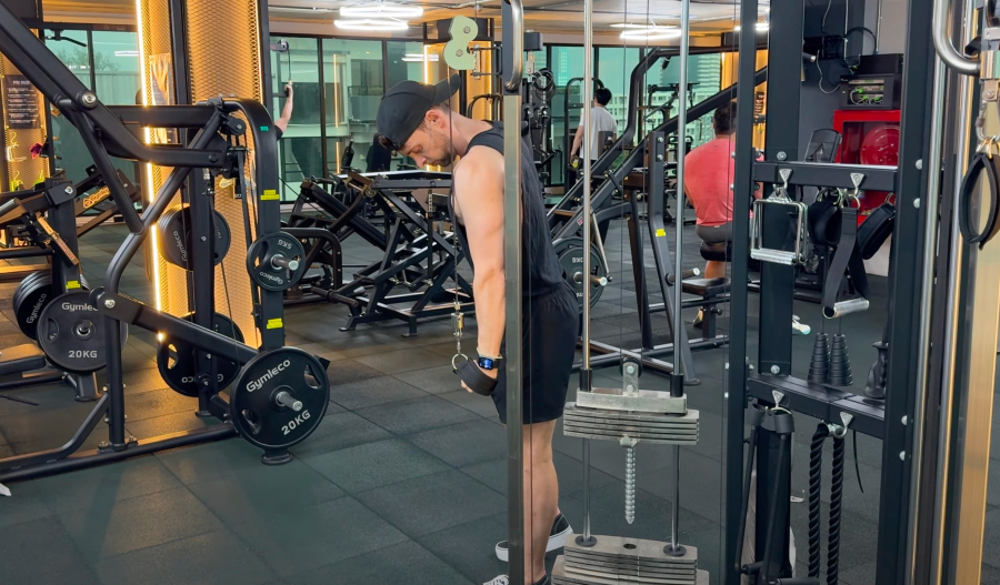 Stabilized Triceps Pushdown : exercice de musculation à la salle de sport