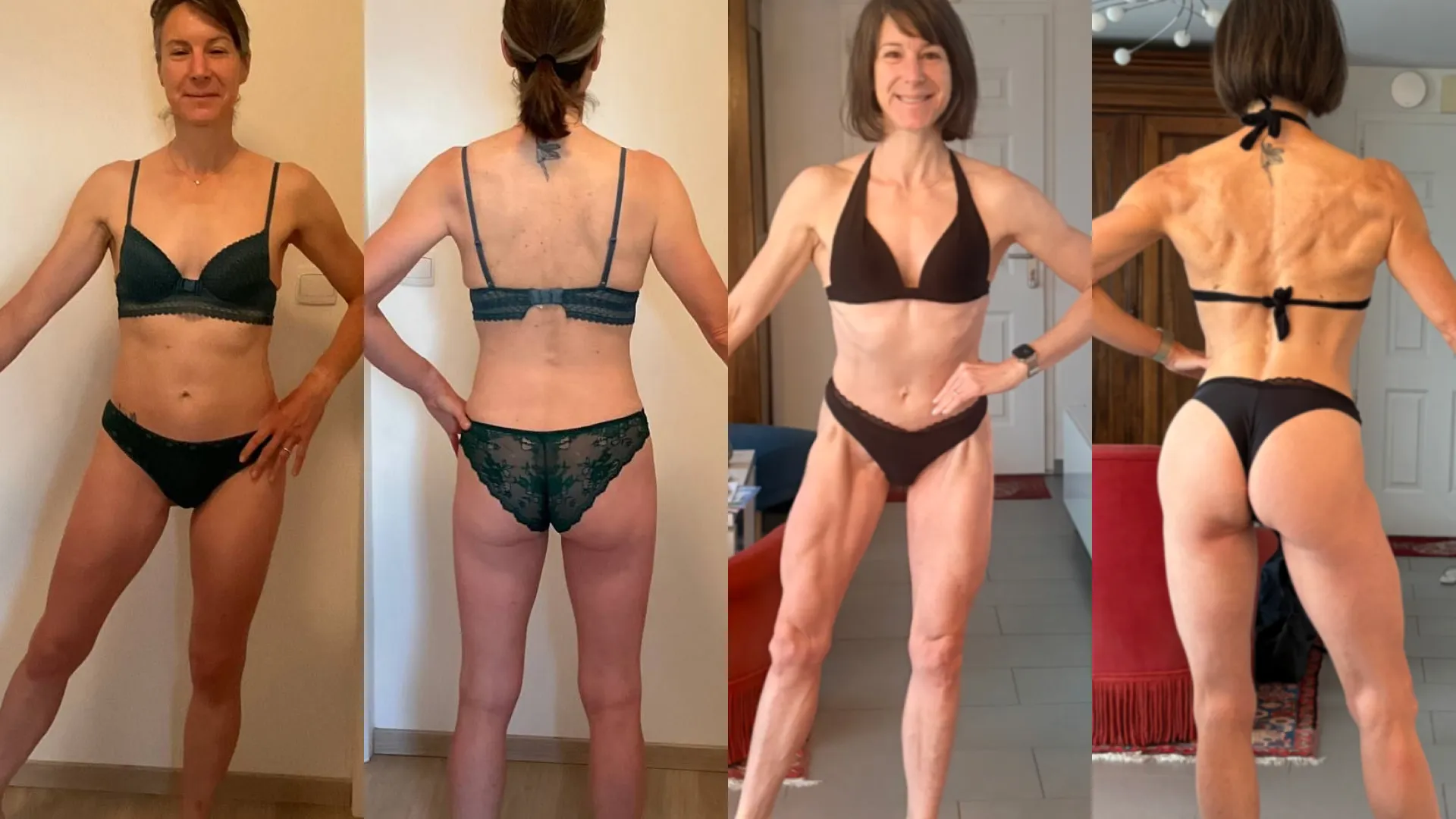 Avant/après d'une femme de 50 ans qui s'est musclée grâce à la musculation.