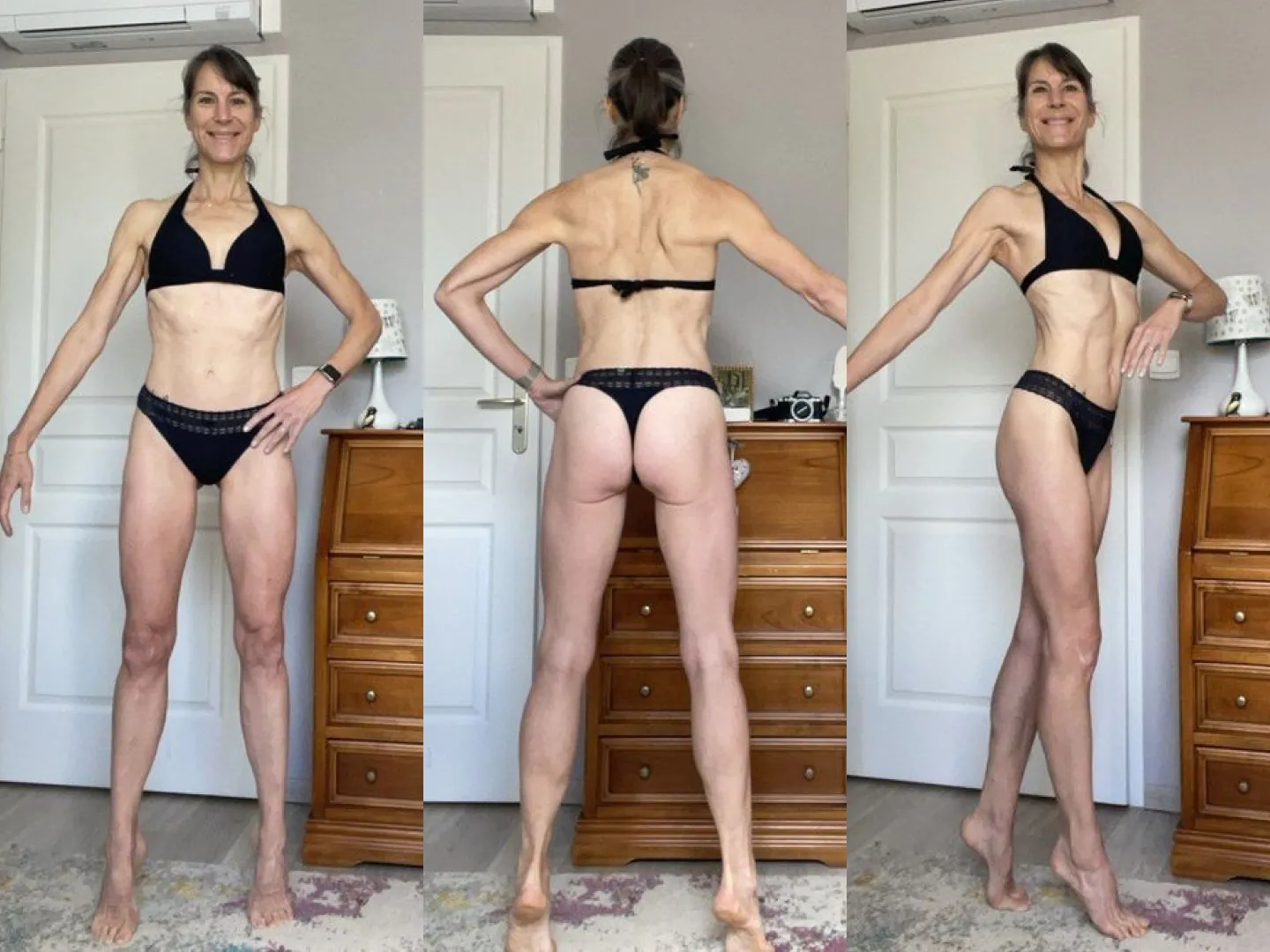 Photos du corps d'une femme de 50 ans en déficit calorique.