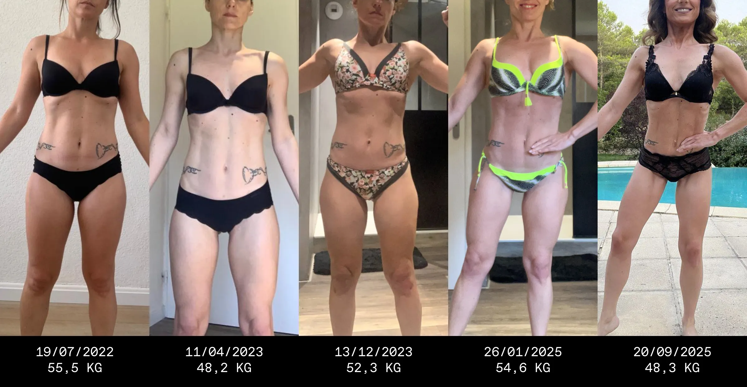 Evolution physique d'une femme de 40 ans qui a repris le contrôle de son corps malgré des soucis de santé.