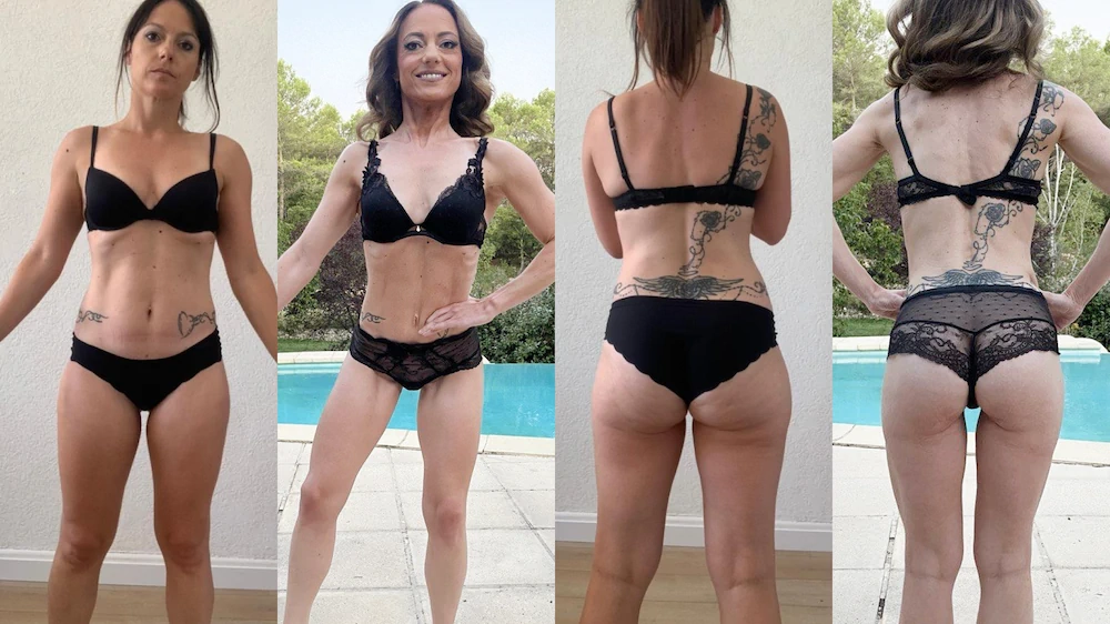 Photo avant/après d'une femme de 40 ans qui s'est musclée malgré ses douleurs physiques.