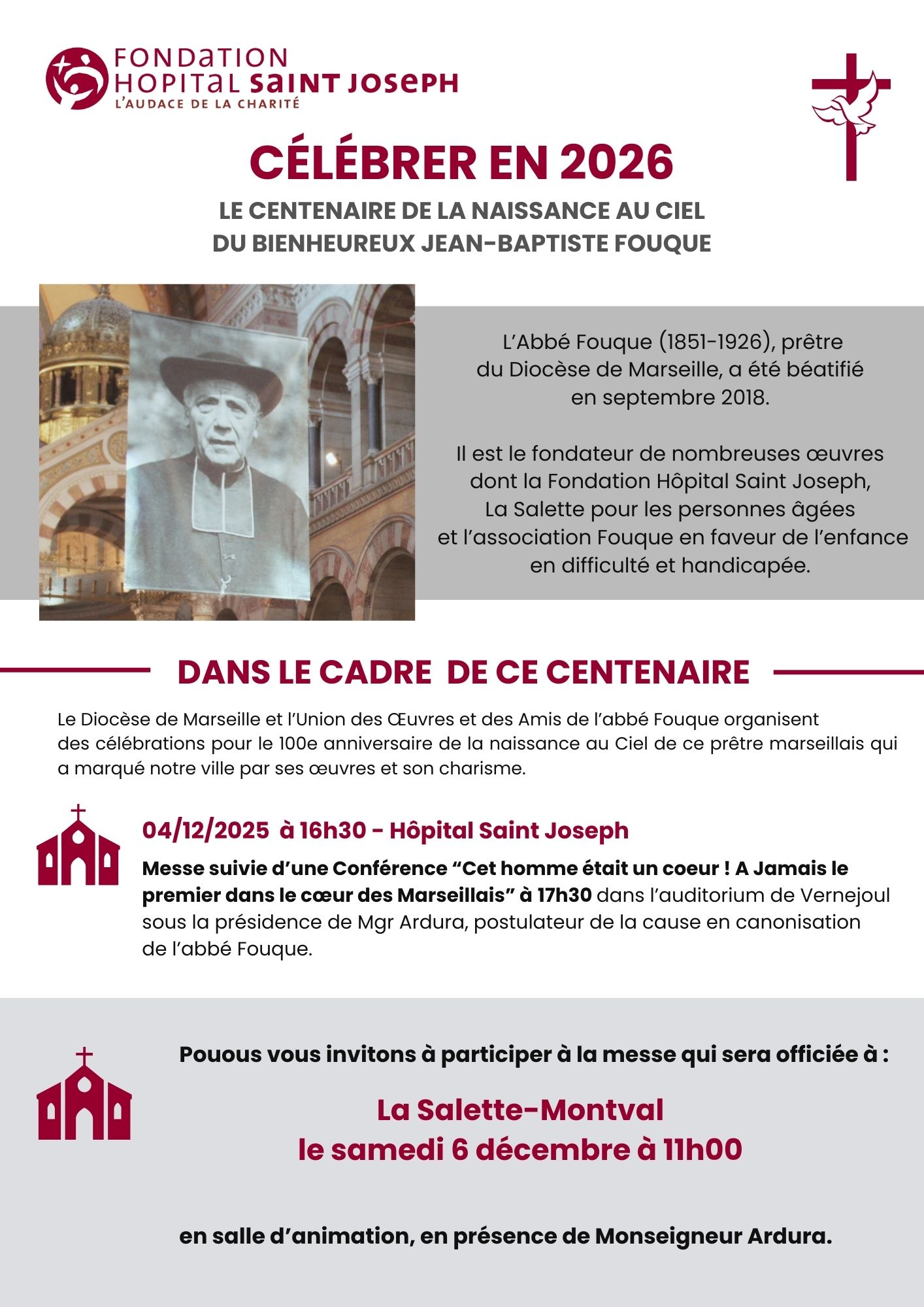 Le Diocèse de Marseille et l’Union des Œuvres et des Amis de l’Abbé Fouque organisent deux temps forts