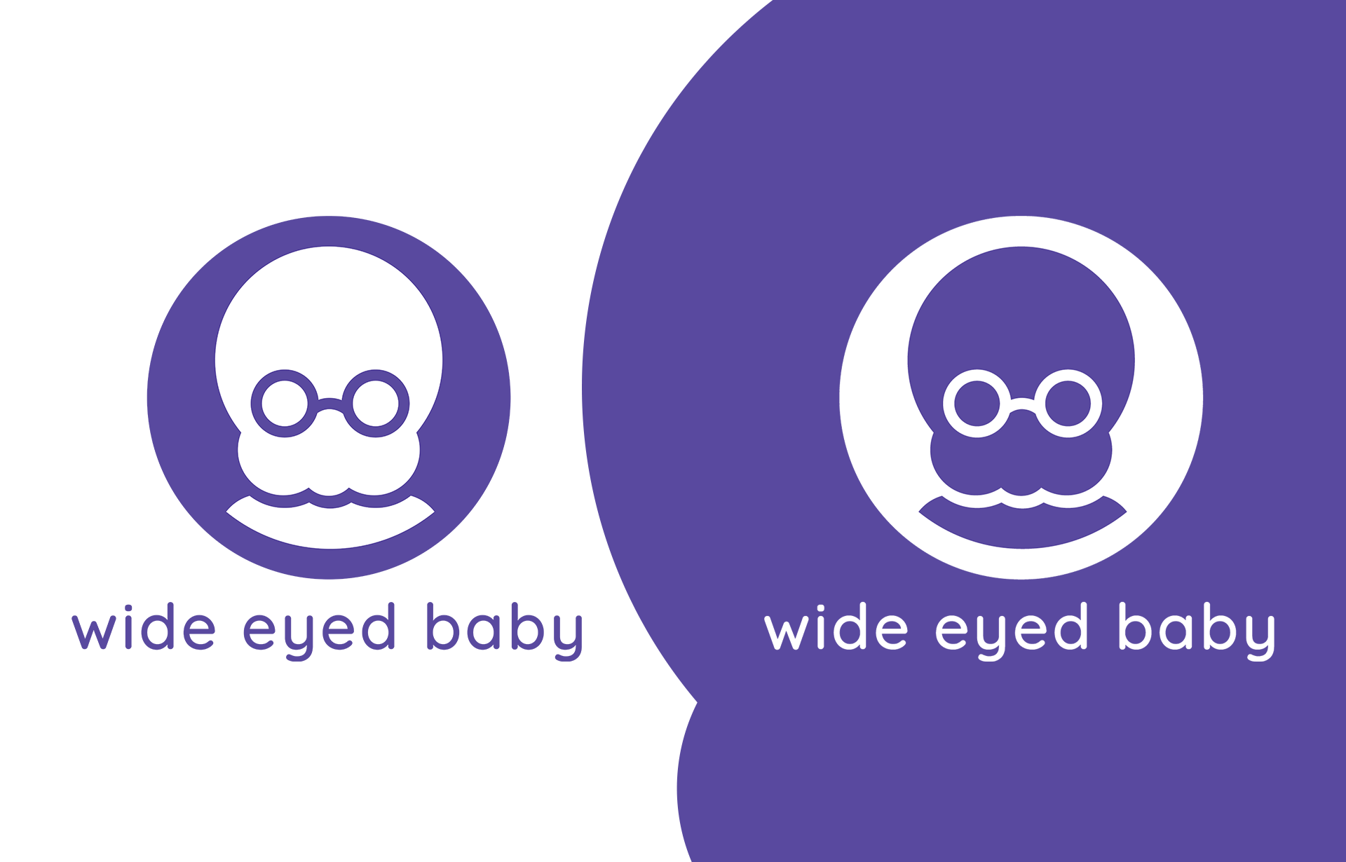 Wide Eyed Baby logo illustration of a chubby cheeked baby with glasses
