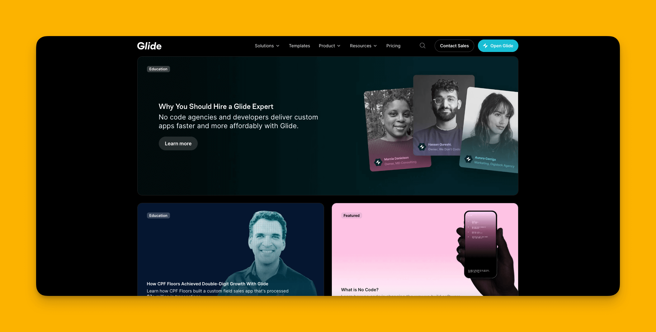 Glide app builder interface