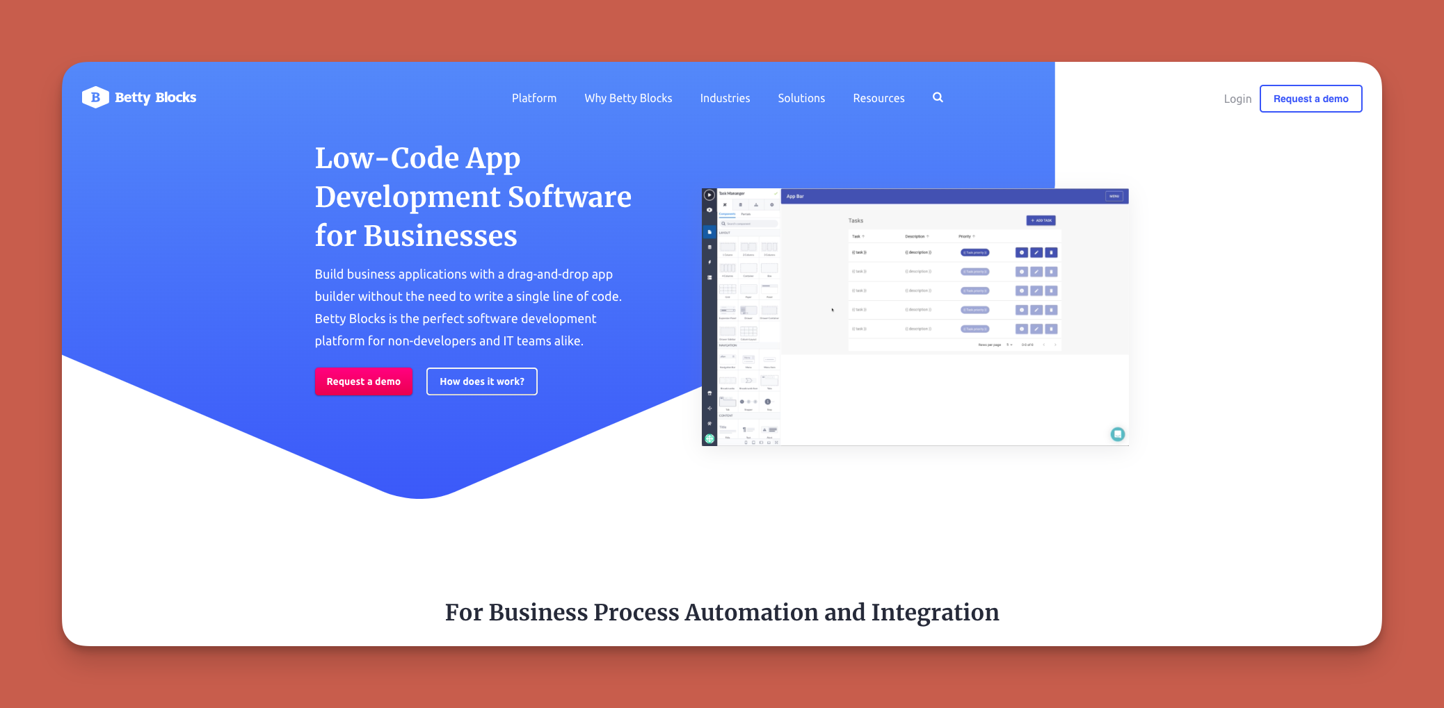 Betty Blocks enterprise app builder interface
