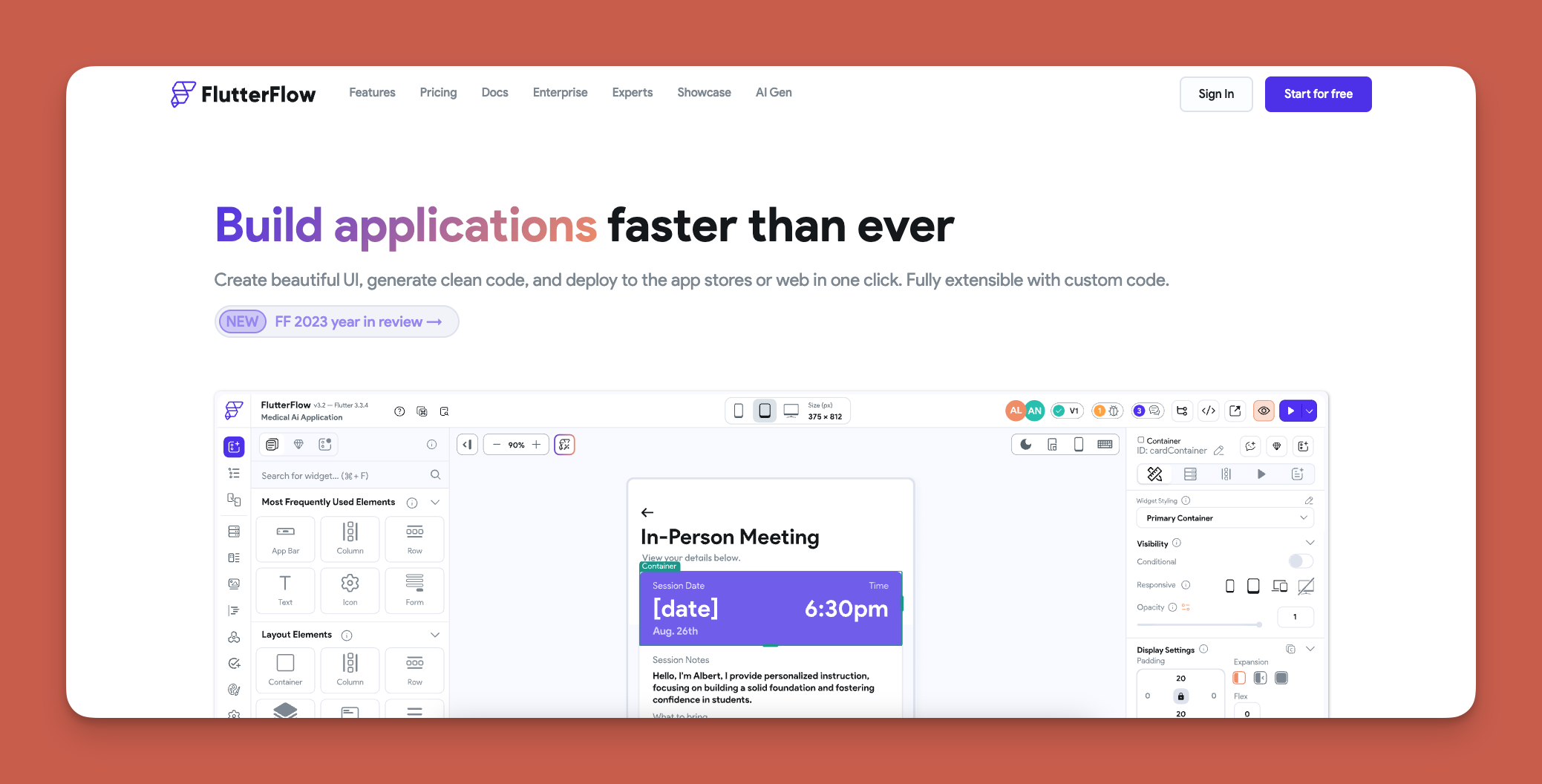 FlutterFlow app builder interface