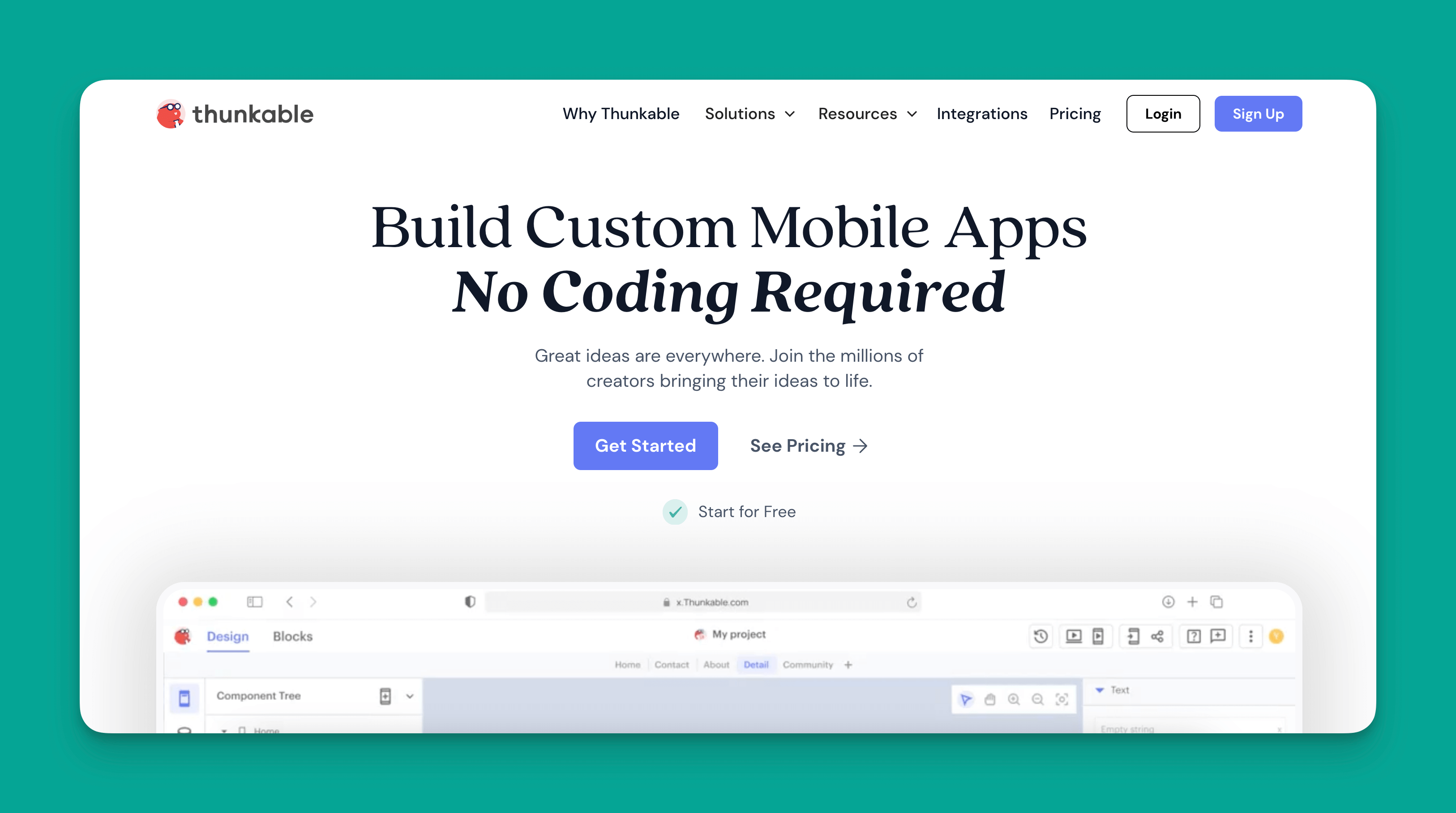 Thunkable app builder interface
