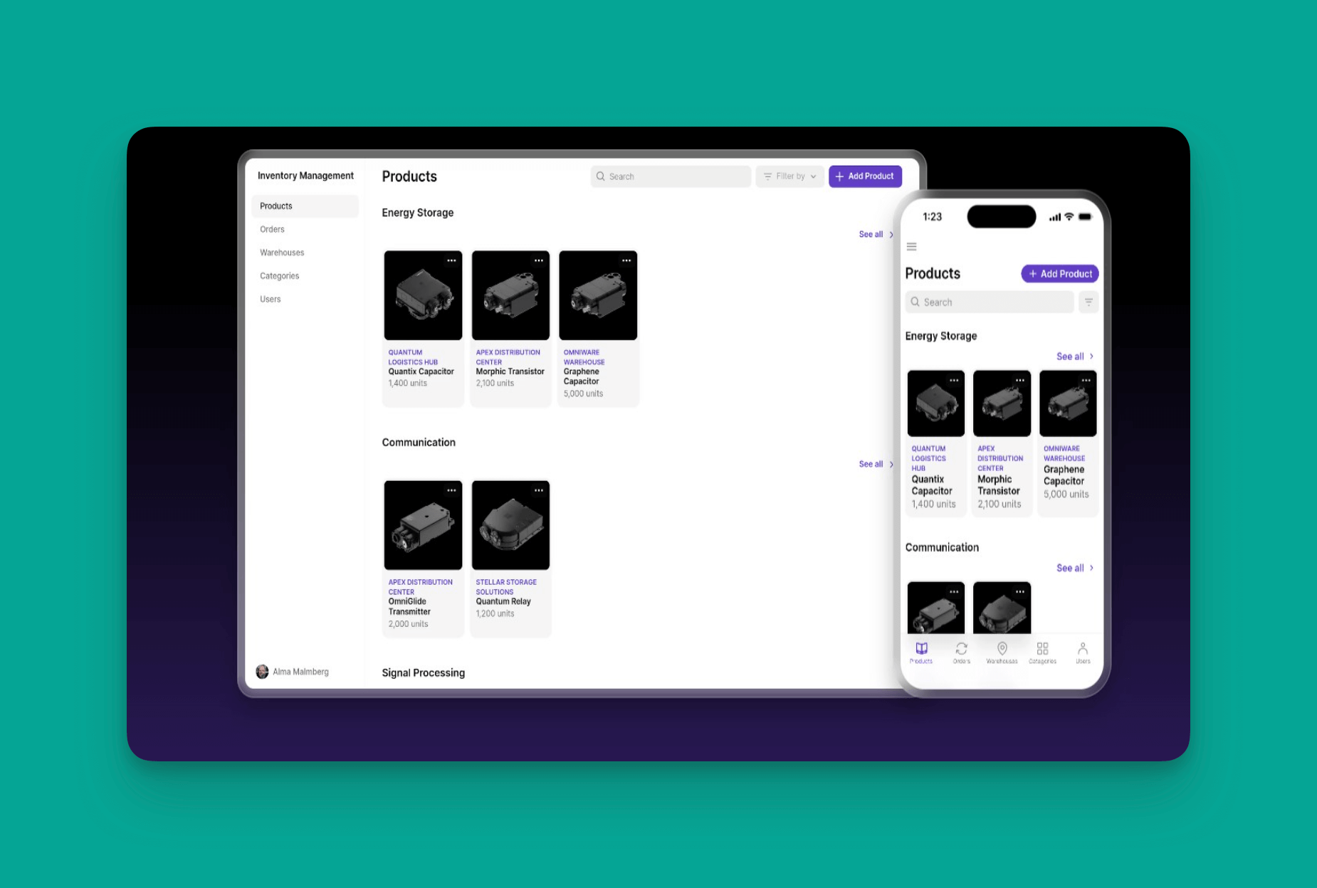 Captura de pantalla de plantilla de gestión de inventario de Glide