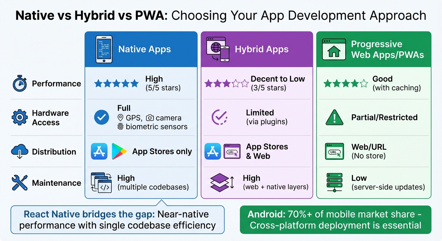 Native vs Hybrid vs PWA App Development Comparison