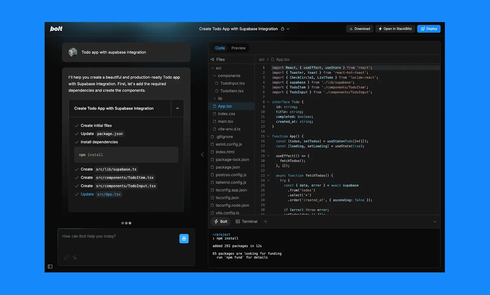 Bolt editor interface