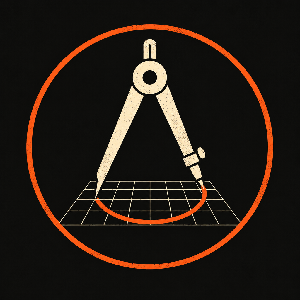 Drafting compass drawing an arc icon.