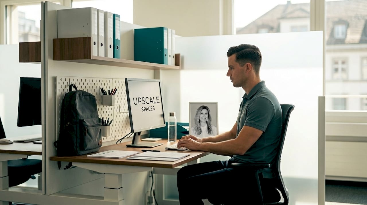Employee working in modular Swiss cubicle