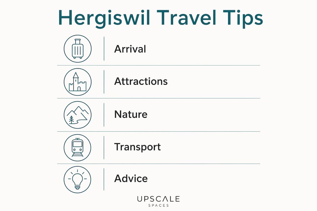 Infographic outlining key travel tips for Hergiswil