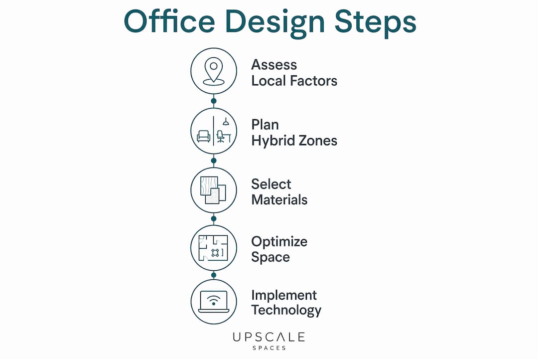 Infographic outlining steps for Erlenbach office interior design