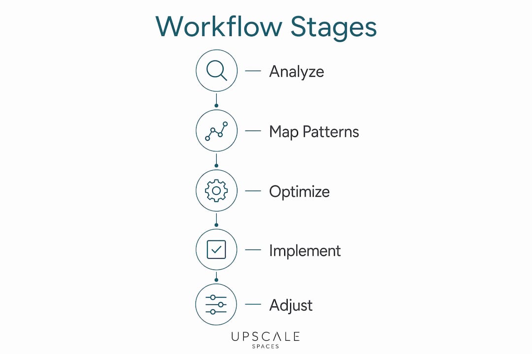 Infographic showing workflow stages for office redesign