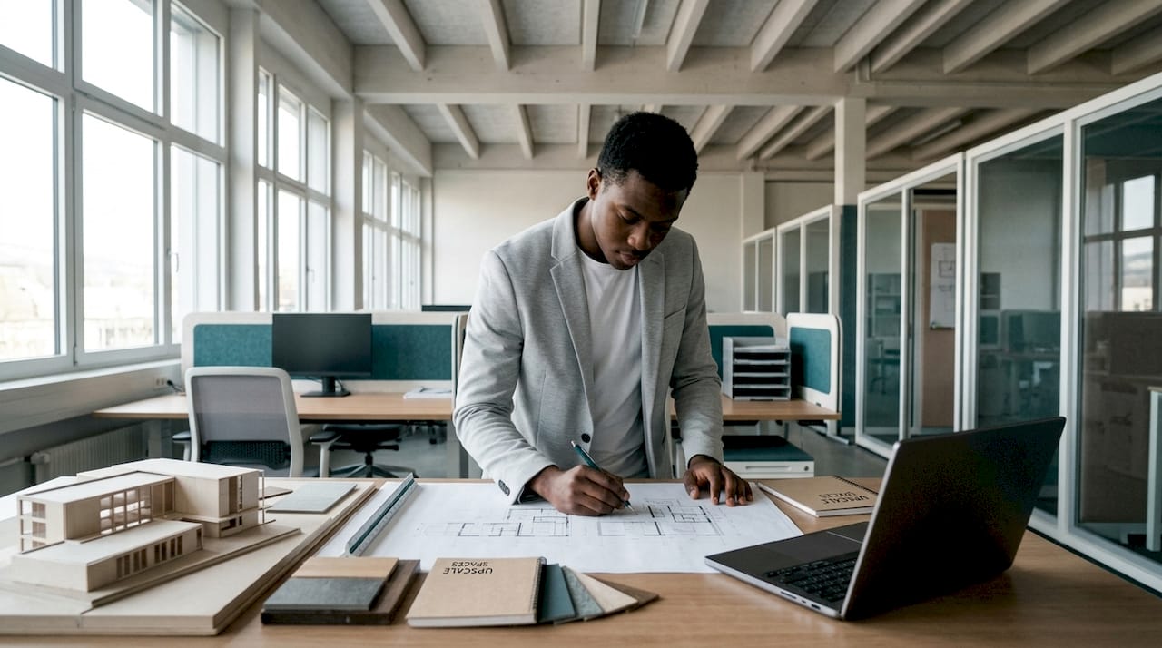 Architect sketching in modular Geneva office