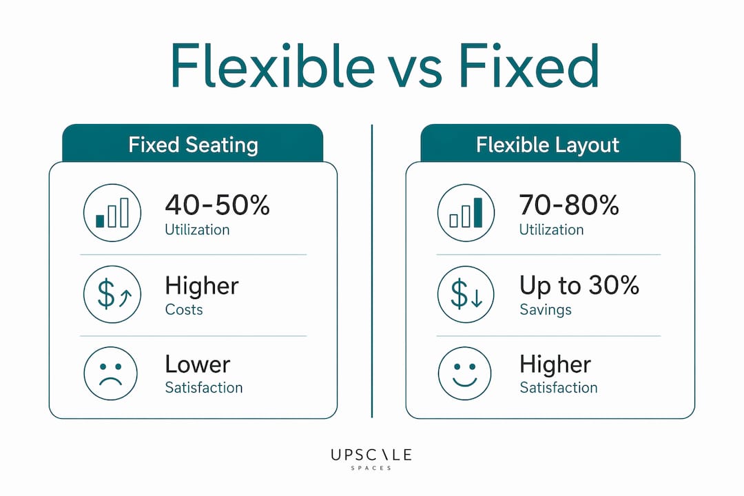 Comparative infographic of office seating layouts