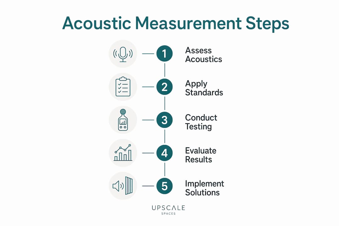 Infographic illustrating office acoustic measurement steps