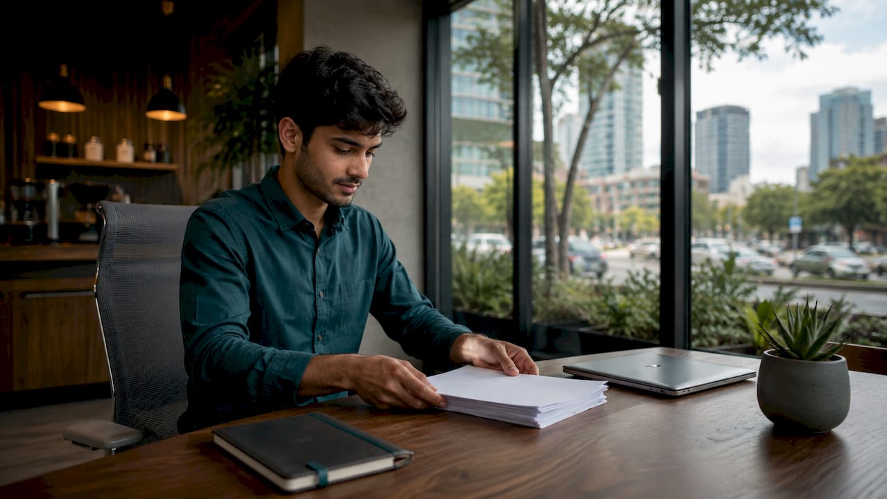 Office manager organizing culture feedback documents