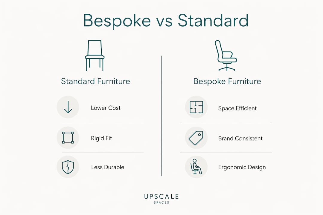 Infographic comparing bespoke and standard office furniture benefits