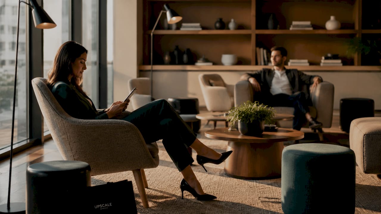 Mixed seating types in corporate lounge